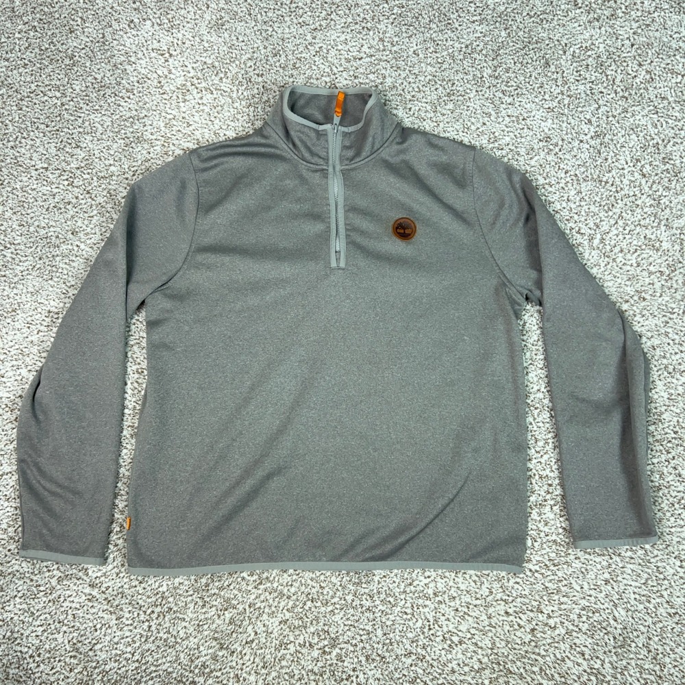 Timberland Pullover Mens XL Gray Fleece Casual Outdoor Logo Patch 1/4 Zip Logo